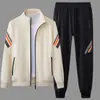 Cárdigan de punto para hombre de primavera y otoño, suéter casual deportivo, marca de moda para hombre de comercio exterior, suéter con cremallera, pantalones de chándal, conjunto de dos piezas