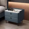 Mesa de cabeceira, madeira maciça com tampo em pedra, estilo luxo leve, armazenamento em couro, armário de armazenamento de alta qualidade para uso doméstico, design simples e moderno