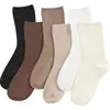 Calcetines de Color Sólido Estilo Japonés de Media Pantorrilla para Mujer, Calcetines de Algodón con Rayas Verticales para Primavera y Otoño, Calcetines Holgados Simples Versátiles, Calcetines Transpirables Sin Costuras
