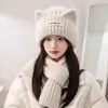 Nuevo Gorro de Punto Cálido Lindo Otoño e Invierno Estilo Coreano para Mujer Gorro Engrosado Versátil Oreja de Gato Adelgazante Facial Gorro de Lana