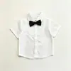 Camisa de bebê em branco puro, terno com gravata borboleta infantil, blusa de manga comprida para usar por baixo, vestido para pajem de escola primária, roupa versátil