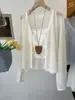Cárdigan de punto de seda helada azul fino para protección solar para mujer, adecuado para el verano, para llevar sobre un vestido tipo camisola, con un top de punto de manga larga y un top corto