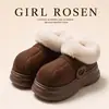 Sapatos de algodão grossos para mulheres, novo estilo 2026, chinelos para ambientes internos e externos para outono e inverno, com forro de pelúcia para aquecimento e solas antiderrapantes