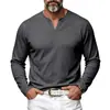 Camiseta masculina de tricô canelado jacquard transfronteiriça com gola henley e manga longa, tamanho europeu, estilo americano, camisa base casual texturizada para outono e inverno