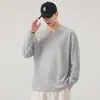 Camiseta Masculina Anyang Gola Henley V Listrada Manga Longa 2026 Outono Cor Sólida Pulôver Solto Texturizado