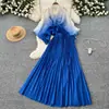Traje Plisado Europeo y Americano para Mujer con Tirantes Cintura Ceñida Degradado Cardigan Plisado Superior Falda Plisada de Cintura Alta Conjunto de Dos Piezas