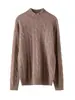 Suéter Feminino de Cashmere Gola Alta Meia-alta Outono e Inverno Malha Grossa de Cashmere Trançada