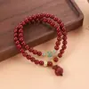 Pulsera de Cinabrio para Mujer Doble Círculo Flor de Loto Colgante Pixiu para Mujer Cuerda de Mano Vintage Sencilla Bolsa de la Fortuna de Cinabrio Regalo de Este Año