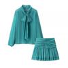 Europa y Estados Unidos venta al por mayor primavera 2025 camisa con lazo falda de media longitud ajustada traje de dos piezas mujer