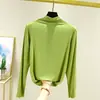 Camisa Base Meia-Gola Alta Modal para Mulheres na Primavera e Outono com Mangas Longas Estilo Emagrecedor Cor Lisa Tamanho Grande Top Versátil