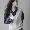 Ropa Especial Zhengqi/Chaleco Suéter sin Mangas de Punto de Lana en Capas con Cuello en V Holgado para Mujer