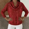 2025 Site Independente de Roupas Femininas Transfronteiriças Amazon Outono e Inverno Novo Tricô de Cor Sólida Top de Manga Longa com Lantejoulas Suéter