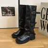Botas Elegantes de Color Sólido Estilo Vintage con Hebilla, hasta Media Pantorrilla para Mujer, Botas de Montar con Tacón Grueso Otoño 2026, Botas de Moda Versátiles Adelgazantes