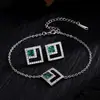 Artículo más vendido transfronterizo: Set de Pendientes y Pulsera para Mujer Estilo Minimalista de Lujo Ligero, Cuadrados de Esmeralda con Incrustaciones de Circonita, Chapado en Oro de 18 Quilates