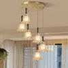 Lámpara colgante de mesita de noche para dormitorio, barra de bar de madera maciza y vidrio estilo retro americano, estilo wabi-sabi, lujo ligero, lámpara colgante pequeña de alta gama para comedor
