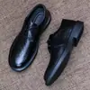Zapatos casuales de cuero para hombre, nuevos zapatos de cuero con cordones de punta baja para otoño, zapatos de trabajo transpirables sin cordones para hombre
