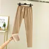 Ropa interior térmica de terciopelo sin costuras para mujer, mallas forradas de polar, ropa de otoño e invierno para mujer, calzones de color liso, pantalones cálidos ajustados de talla grande
