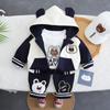 Primavera 2025 Nuevo Camisa con Cremallera Cabeza de Oso Manga Larga Número Dibujos Animados Elegante Moda Versátil Traje de Béisbol Conjunto de Tres Piezas