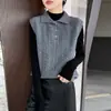 Colete de suéter gola polo estilo coreano 100% lã pura, colete de tricô, top sem mangas para sobrepor para mulheres