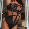 Macacão Sexy Europeu e Americano Personalizado Transfronteiriço, Tentação Sexy Transparente, Body Modelador de Renda Vazada com Argola de Aço