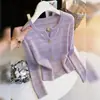 Estilo Coreano Ropa para el Trabajo 2026 Principios de Otoño Nuevo Estilo Capa Interior Morada Prendas de Punto Populares para Mujer Camisa de Botones Capa Base Manga Larga