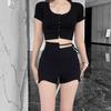 Calças Casuais Pretas Estilo Hong Kong para Mulheres, Design de Verão, Hot Pants Irregulares, Cintos de Cintura Alta, Shorts Super Curtos Modeladores para Garota Quente