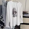 Camiseta de manga larga con cuello redondo y estampado de cachorros estilo retro americano para mujer, blusa básica de moda para primavera y otoño, corte holgado para cubrir la barriga