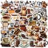 50 adesivos retrô para máquina de café, grãos de café, copo de desenho animado, à prova d'água, faça você mesmo, bagagem, caderno, copo, adesivos