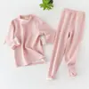Conjunto de Ropa Interior Térmica para Niños de Otoño e Invierno, Camiseta Base para Niños, Pijamas Térmicos Lisos Cepillados para Bebé (Camiseta y Pantalones)