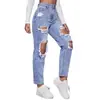 Jeans Reto Rasgado Estilo Europeu e Americano para Mulheres, Calça Longa da Moda para Exportação, Jeans de Sarja Lavada