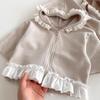 Jaqueta Infantil com Capuz de Renda e Zíper para Menina Tamanhos Pequeno e Médio Estilo Coreano Roupas Infantis Novo Estilo Primavera & Outono 2025