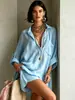 Ropa para mujer de comercio exterior transfronterizo europeo y americano: conjunto de camisa con cuello de corte holgado y shorts con textura plisada, conjunto de dos piezas de cárdigan de manga larga