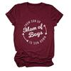 Camiseta casual europeia e americana de filho para mãe de meninos para filho para baixo letra manga curta feminina