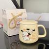 Taza de cerámica de dibujos animados de gran valor estético, linda taza de agua con tapa, taza para abrir joyas, taza para actividades, caja de regalo para acompañar ceremonias.