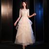 Vestido de Noche para Mujer 2026 Nuevo Estilo Banquete Digno Elegante Moderno Color Champaña Presentadora Reunión Anual Cumpleaños Vestido Largo
