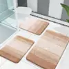 Tapete de chão simples listrado em degradê de falso cashmere, tapete absorvente antiderrapante para banheiro, tapete de vaso sanitário, conjunto de três peças de tapete para pés de banheiro
