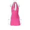 Vestido Sexy de Nuevo Estilo Transfronterizo para Comercio Exterior Europeo y Americano, Escote en V Profundo, Huecos en la Espalda, Ceñido a la Cintura, Color Sólido, Bodycon, Cuello Halter, Estilo 'Hot Girl' para Mujer