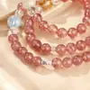 Nuevo brazalete de estilo chino con múltiples vueltas de cristal de fresa, accesorios de cristal de múltiples cuentas, estilo simple y delicado, accesorio de muñeca de cuentas redondas para mujer