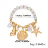 Pulsera de Perlas con Temática Oceánica con Colgantes de Estrella de Mar, Caballito de Mar, Tortuga, Medusa y Concha, Accesorio Versátil para Vacaciones en la Playa