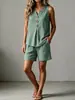Conjunto de dos piezas para mujer primavera/verano 2026 transfronterizo europeo y americano: top sin mangas con cuello en V abotonado y shorts