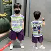 Ropa de Nezha Conjunto de Verano para Niños Ropa Nueva de Niños Verano Chaleco Rayado sin Mangas para Niños Conjunto de Dos Piezas
