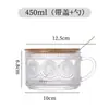 Taza de leche de gran venta en Amazon, taza de vidrio con relieve vintage, taza de café con asa para el hogar con cuchara y tapa de madera, taza de avena
