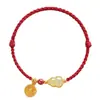 Pulseira Tecida com Fio Vermelho de Cabacinha Jade Hetian Imitação Fu Lu Atrai Riqueza Placa Fu de Cinábrio Estilo Chinês Corda de Mão Presente de Paz para Casal