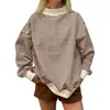 Colección de otoño/invierno 2026 nueva de Amazon Europa y América transfronteriza: Sudadera casual a rayas de bloques de color, corte holgado, manga larga, cuello redondo semi-alto para mujer