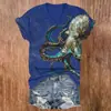 Estampado Retro de Pulpo Leopardo Manga Corta Cuello en V para Mujer Impresión Digital 3D Personalizado Una Pieza Pedido Mínimo