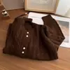 Casaco Cardigan de Tricô Estilo Preguiçoso Outono Inverno Artístico Retrô Torcido Alta Qualidade Estilo Coreano Estilo Gentil Botão Dourado para Mulheres
