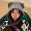 Gorro de Punto para Mujer, Resistente al Viento y al Frío, con Protección para las Orejas, Nuevo Gorro de Lana Esponjoso de Oso Lindo para Otoño e Invierno, Venta al por Mayor