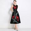 Toma Real de Vestido Negro Delgado con Estampado Retro Estilo Hepburn sin Mangas y Dobladillo Ancho