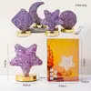 Luminária de Mesa com Pedras Naturais Cristalinas Transfronteiriça Estrela Lua Quarto Luminária de Cabeceira Carregamento USB Três Cores Luz Noturna Touch