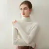 Novo suéter de outono e inverno sem costura 100% cashmere para mulheres, blusa base de malha slim-fit de gola alta com gola sobreposta